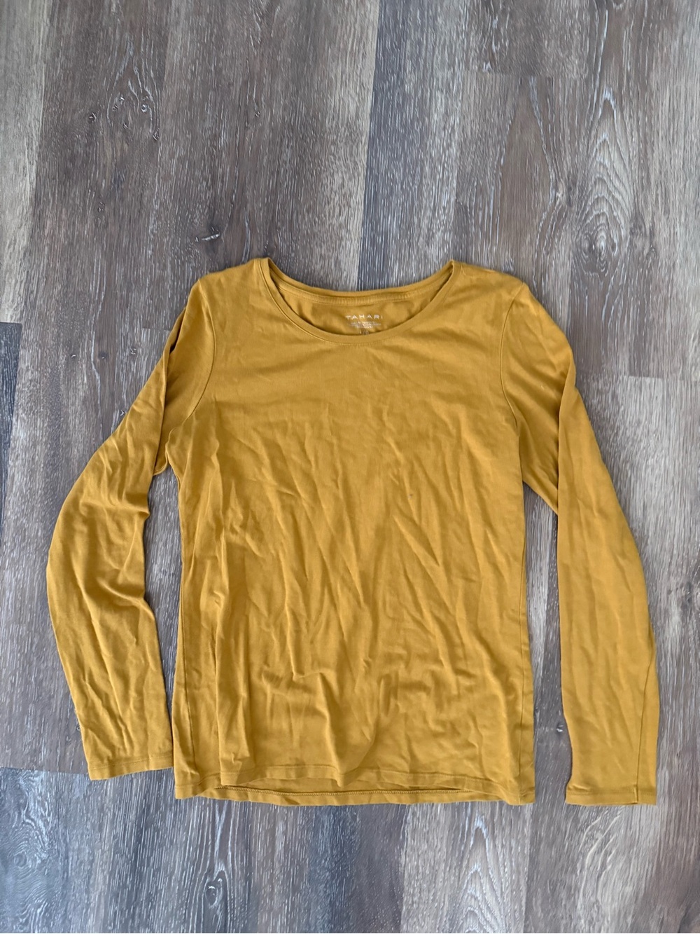Tahari Long-Sleeve Crewneck Top - Mustard Yellow